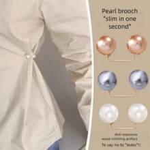 3 piezas de broches anti-exposición, alfileres simples e invisibles para fijar la ropa, pasadores decorativos versátiles para ajustar la longitud de la cintura de los pantalones, sin daños a la ropa sin coser, broches de perlas dobles, botones para ajustar la longitud del pantalón
