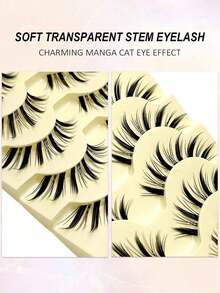 Asiteo 5 Pairs Spiky Manga Lashes - Anime Cosplay False Eyelashes, Natural Lashes, Eye Style, Reusable, Beginner-Friendly, Spiky Lash Design Reusable Lashes - Lông mi mắt mèo - Xem 6