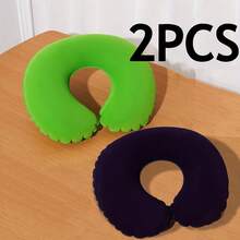 2Pcs Vibrant Color Inflatable Neck Pillows, Portable Travel Neck Pillow + Nap Cushion, Travel Neck Pillow Airplane Pillow, Compact & Lightweight, Easy To Carry