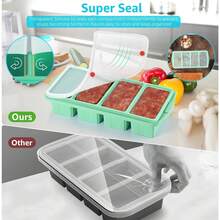 Silicone Freezer Tray With Lid - Silicone Freezer Food Molds- Large Ice Cube Tray,Silicone Freezer Container,Freeze & Store Soup, Sauce, Broth,Leftovers - Makes 4 Perfect 1 Cup - 2Gói-Màu ngọc lam - Xem 5