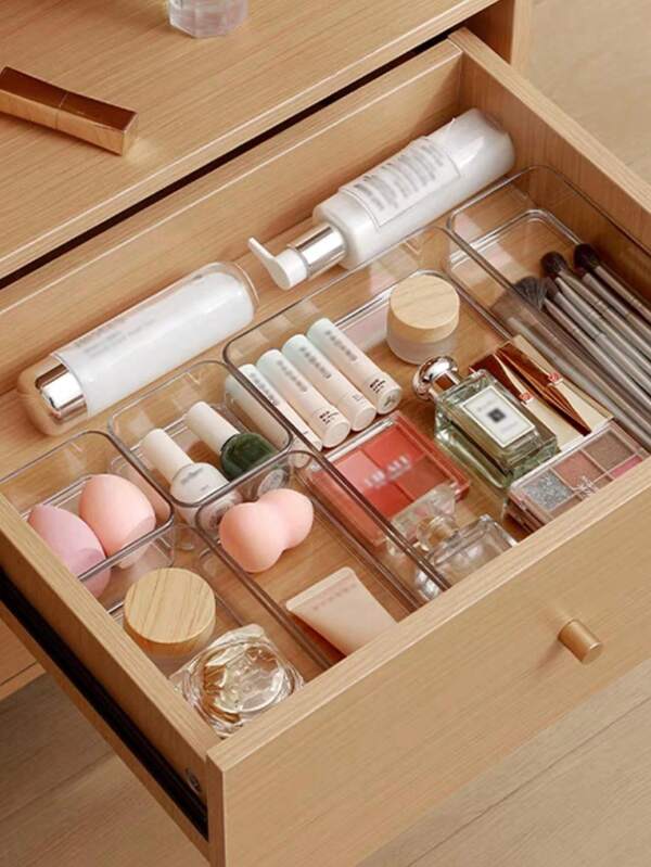 1/4 Stücke einfache transparente Schubladenaufbewahrungsboxen, Kleinteile Organizer stapelbare Boxen für Frauenaufbewahrung, Reiseaccessoires, Schulanfang, Studentenwohnheim Aufbewahrung, Herbstdekoration