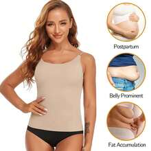 Women Shapewear Tops Waist Trainer Tummy Control Body Shaper Camisole Summer Nude Black Tank Top Slim Belly Compression Vest - Khaki - View 1