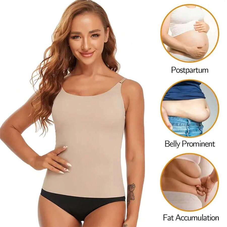 Women Shapewear Tops Waist Trainer Tummy Control Body Shaper Camisole Summer Nude Black Tank Top Slim Belly Compression Vest - Khaki - View 1