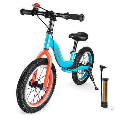 I BUY IT 14 Inch Balance Bike With Brake And Kickstand, Kids Balance Bike For 3-7 Years Old Children's Training Bicycle With Footrest, Handbrake And Adjustable Seat - Blue