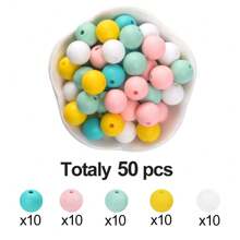 50 Peças Kit de Contas de Silicone Neon - Contas Redondas Vibrantes de 12/15mm em Conjunto Misto, Acessórios Artesanais de Joias DIY, Contas Decorativas de Moda para Caneta, Pulseira, Colar, Chaveiro e Presentes Criativos de Uso Múltiplo