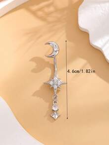 1 件不锈钢月亮和八角星肚脐环吊坠，性感肚脐穿孔首饰，适合日常佩戴 - 銀色 - 查看 10