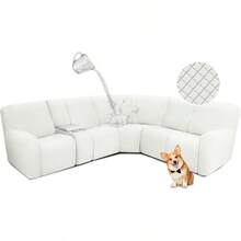 Waterproof Reclining Sectional Couch Covers For Reclining Sectional Stretch L Shaped Recliner Sofa Cover Washable Pet Dog Corner Sofa Slipcovers Protector 5 Seat And 1 Console White - White - View 1