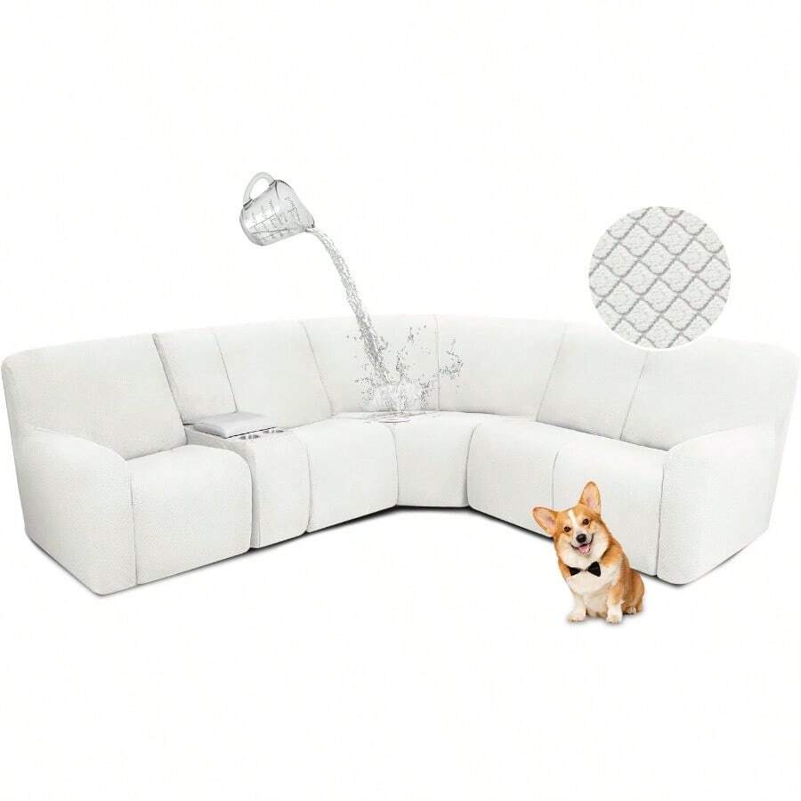 Waterproof Reclining Sectional Couch Covers For Reclining Sectional Stretch L Shaped Recliner Sofa Cover Washable Pet Dog Corner Sofa Slipcovers Protector 5 Seat And 1 Console White - White - View 1