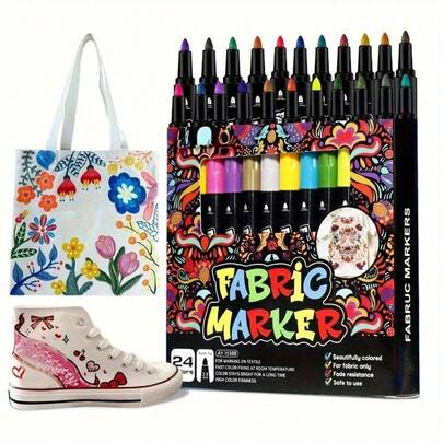 12/24pcs Fabric Markers, Washable, Colorful, Water-Based, DIY Graffiti Pens For Cloth Drawing School Supplies, Back To School