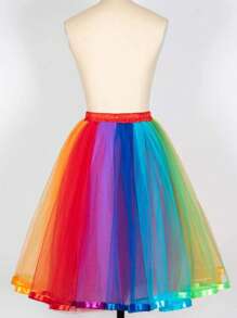 Neuer Regenbogen Tüllrock Lolita Bühnenauftritt Ballett Bonbonfarbe Rock mit Krinoline