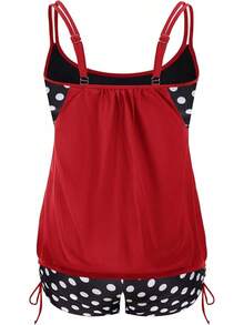 Womens Plus Size Striped Printed Strappy Tankini Top With Shorts Two Pieces Swimsuit - Red - View 2
