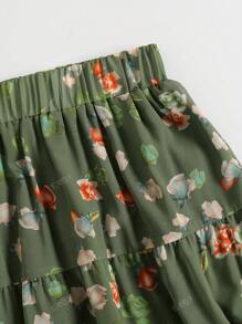 Falda holgada de gasa de cintura alta con estampado floral disperso para mujer EARO, favorecedora y versátil
