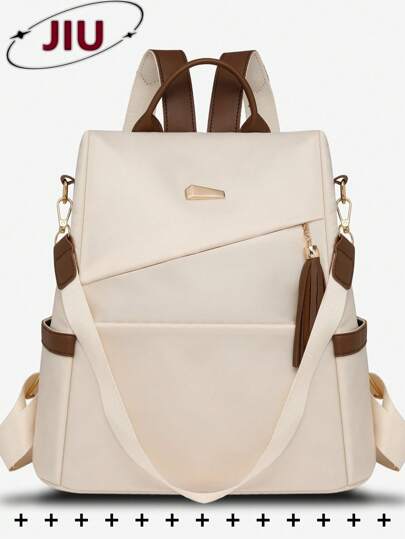 Women's Anti-Theft Tassel Nylon Backpack, Multifunctional Fashion Daily Bag, Multi-Pocket Lightweight Travel Bag, Large Capacity Minimalist Bookbag, Convenient Backpack Suitable For Students, Nurses, Teachers, Business Professionals, Travel, Commuting, Shopping, Office, Dating, Hiking, Training, Work, Birthday Gift, Holiday Gift