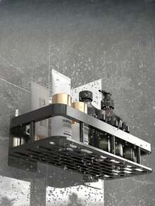 1个防锈淋浴角置物架，带挂钩，壁挂式粘胶淋浴收纳架，浴室储物架，壁挂式悬浮置物架() 浴室配件 浴室工具 - 黑色 - 查看 3