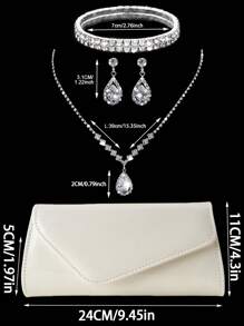 Bolso de fiesta elegante de moda para damas, nueva bolsa de fiesta de PU elegante para baile de graduación, juego de tres piezas con joyería con brillantes rhinestones, que incluye collar con colgante de rhinestones, aretes y pulsera, adecuado para fiestas, reuniones, cenas y bodas.