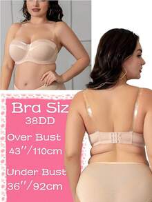 Women's Push Up Strapless Bra With Clear Straps For Big Bust, Never On Party Band Size(34-48) Cup B/C/D/DD/DDD/Ghalloween - Beige Pink - 查看 4