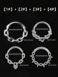 4piece/1 Piece 防过敏 316L 不锈钢链式隔膜鼻环耳环 16G/(8mm, 10mm) 穿孔穿刺身体首饰，金银，闭环设计，男女适用，适用于耳环、鼻软骨、隔膜 - 不銹鋼身體穿孔首飾 - 查看 17