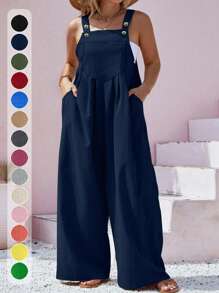 Plus Size Fall&Winter Casual Solid Color Wide Leg Bib Overall Jumpsuit