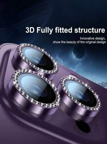 3 piezas Película Protectora de Vidrio Templado con Diamante Brillante para Lente de Cámara de 14 Pro Max, 16, 16 Pro, 15, 15 Pro, 11, 12, 13 Pro Max, 14 Pro - Diamante Brillante, Moda, Morado Oscuro
