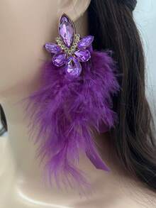 1 Cặp bông tai đính pha lê và lông vũ gợi cảm nhiều màu sắc, Phụ kiện dự tiệc thời trang - lông vũ - Xem 27