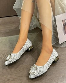 Flats Zapatos De Tacón Bajo De Mujer Con Punta De Moda - Blanco - Ver 4