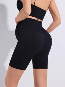 2 buc/set pantaloni de yoga pentru maternitate, fără cusături, culoare uni, talie înaltă, cu nervuri, pantaloni scurți sport, model simplu, croit