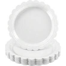 10pcs/20pcs/50pcs White Paper Plates 7 Inch White Scalloped Disposable Cake 9 Inch Dinner Plates For Wedding Babe Shower Birthday Party Supplies - White - View 5
