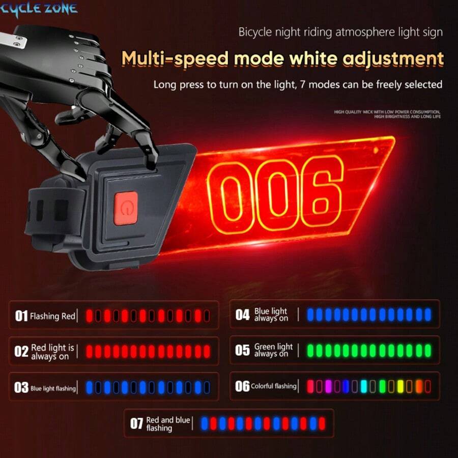 Bicycle Taillight, Creative Illuminating License Plate, Multi-Style Selection, Decorative Light, Rechargeable, High Brightness, Road Bike, Mountain Bike, Night Riding Equipment Accessories - Multicolor - View 1