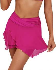 GRAPENT Swim Skirt Bottoms For Women Criss Cross High Waisted Bikini Bottom Layered Mesh Flowy Shorts Bathing Suit Skort - Trắng sáng - Xem 7
