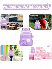 3PCS Girls School Backpack Set With Bowknot, Lunch Box Bag & Pencil Case, Lightweight Multi-Pocket Student Bookbag, Fits 15.6 Inch Laptop, Travel Backpack, Back To School Essential, Ideal Birthday Gift 