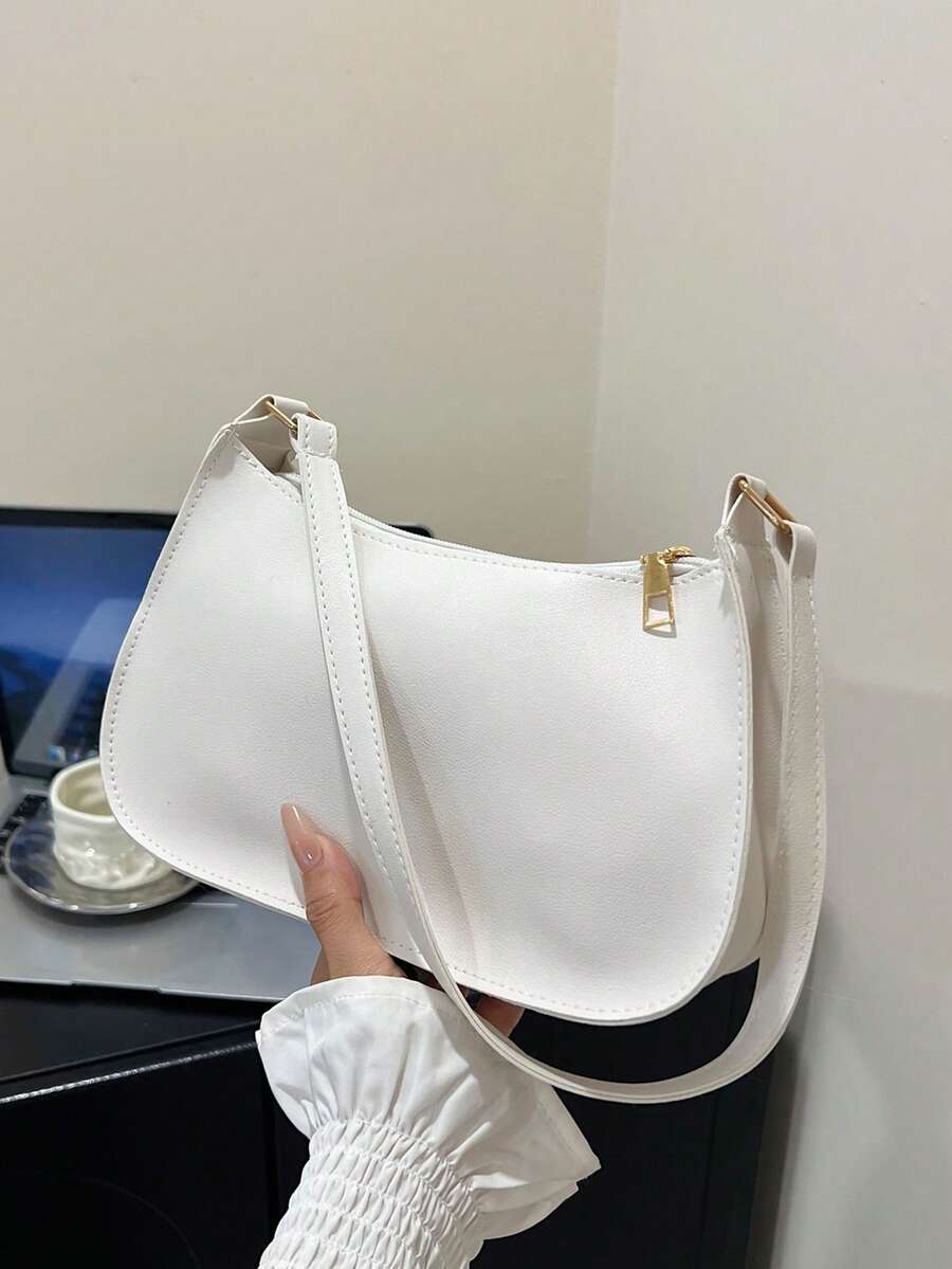 纯色极简拉链单肩包，时尚新月形包，拉链单肩包，仿皮纯色钱包，酒红色内衣收纳袋，理想的新年礼物，时尚酒红色内衣收纳袋