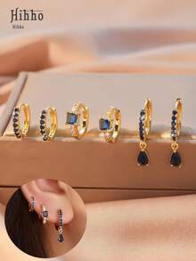 Hihho 3 pasang anting dekorasi berlian imitasi - Yellow Gold - View 3