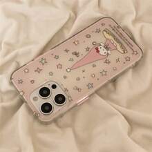 Sanrio Funda para teléfono compatible con iPhone 16, de concha única con degradado rosa en forma de estrella, adecuada para gatos, de doble capa para iPhone 15 Pro Max, nueva funda antideslizante de 14 Pro Max para mujeres con iPhone 13 Pro, de armazón duro