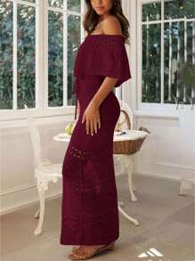 Vestito lungo elegante da donna, con spalline scoperte, allacciatura e coulisse, ideale per spiaggia, vacanze, occasioni casual, colore unico, adatto anche per Pasqua, crociera, estate