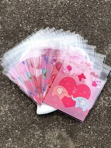 100 pièces Sacs Opp à scellage automatique imprimés de cœurs roses romantiques de 5,12 pouces x 3,94 pouces, avec un joli motif d'éléphant et de chat roses. Parfait pour l'emballage cadeau pour les couples, les mariages et les célébrations de la Saint-Valentin