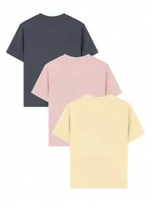 3 peças/Conjunto Camiseta de Manga Curta com Gola Careca Estampada Casual para Meninas Pré-Adolescentes, Roupa de Verão para Estudantes - Camisetas Coloridas Trazem Alegria a Todas as Crianças! Blusas Gráficas para Meninas Pré-Adolescentes, Verão - Rosa chiclete - Visão 8