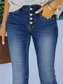 Damen sexy anliegende lässige schwarze Denim Schlaghose, elegante stretchige schlankende Glockenbodenjeansn für Herbst und Winter