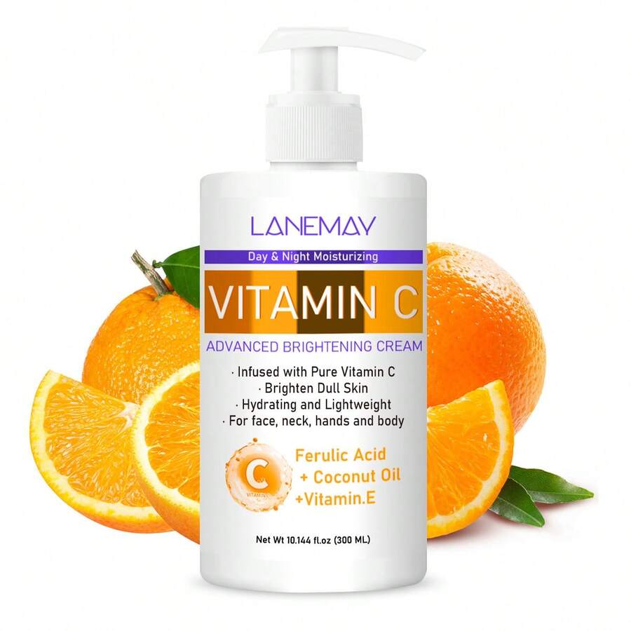 Vitamin C Body Lotion For Face, Neck, Hands And Body - Brighten Dull Skin, Reduce The Appearance Of Dark Spots, Long-Lasting Hydration, Improves Skin Texture - Suitable For All Skin Types