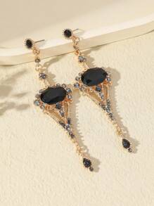 1 Pair Elegant Luxury Full Diamond Long Dangle Earrings, Suitable For Women To Wear On Important Occasions