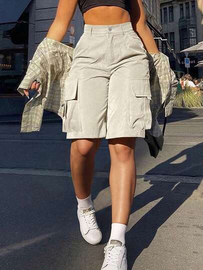 Multi-Pocket Solid Color Casual Fashion Summer Cargo Shorts