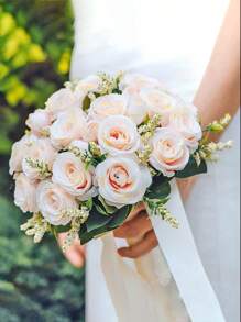 1 Stück Braut/Brautjungfer Rosenstrauß, Seidige Schleife & Künstliche Perlenrose, romantisches Hochzeits-/Valentinstagsgeschenk, Bridal-Shower/JGA, Hochzeitszeremonie Fotorequisiten, Jahrestags-Antrag