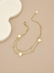 1pc Rhinestone Stainless Steel Women's Summer Beach Fashion Anklet (The Number Of Beads May Have A Deviation, The Number Of Beads Is Subject To The Size)