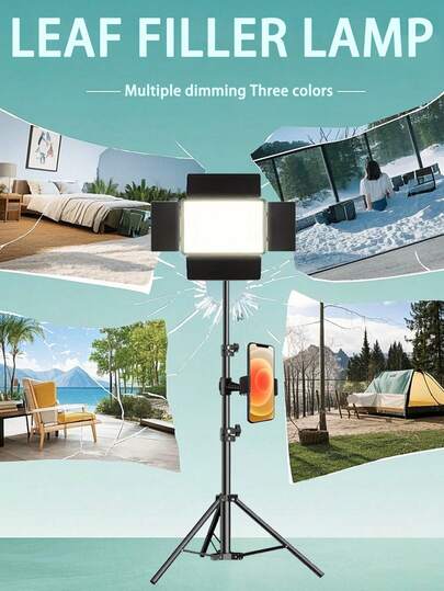 10 英寸平板灯带手机支架和 1.1 米可调节三脚架，适用于摄影、视频录制、直播、Zoom 会议、视频博客，带支架自拍灯手机灯