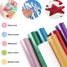 Rouleau de vinyle de transfert thermique pailleté - 12x19,5 pouces, coupe facile et HTV pour t-shirts, vestes, jeans et sacs à dos - écussons à repasser permanents pour toutes les machines de découpe