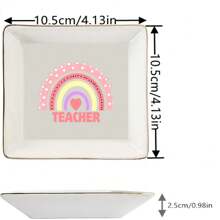 1pc Teacher Ceramic Jewelry Plate Pink Pattern Tray Gift, A Thoughtful Gift For Teachers, Express Your Love For Teachers, Suitable For Back To School Season Teacher's Day, Ideal Ring Jewelry Plate Gift