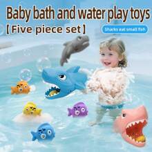 1pc Shark Themed Bath Toy Set - Interactive Educational Bath Toy With Random Colors, Creative Designs, And Fun Feeding Action, Suitable For Infant & Toddler Bathing