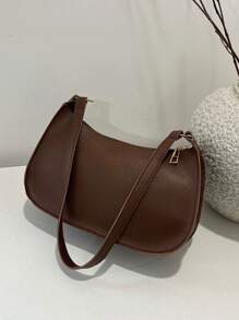 Bolso de hombro con cierre de cremallera en unicolor y estilo minimalista, bolso de medialuna elegante y sencillo, bolso de hombro con cremallera, bolso de piel sintética en unicolor, bolso burdeos, regalo ideal para Año Nuevo, bolso burdeos de moda