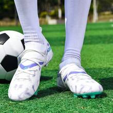 1 Paar Fußballschuhe für Herren und Damen, Erwachsene und Studenten, Low-Top Outdoor Team Wettkampf Sportschuhe, große Größen, rutschfeste, verschleißfeste Stollen für AG (Kunstrasen) und FG (natürlicher Rasen), leichte, rutschfeste Fußballtrainingsschuhe aus Leder mit Schnürung, hochwertige professionelle Fußballstiefel direkt vom Hersteller - Weiß Lila - Übersicht 3
