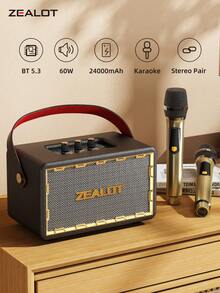 ZEALOT MT01M 60W Karaoke Wireless Speaker, Bluetooth Speaker, 24000mAh Long Battery, Up To 8 Hours Of Playback Time, Supports Mobile Phones/Tablets/TVs. Compatible With SD Card/USB/AUX, Serial Pairing Function, Suitable For/Car/Outdoor/Camping/Party - one-size - View 13