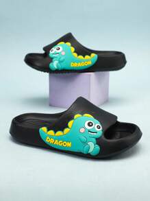 EVA Children's Dinosaur Cartoon Slippers, Lightweight Non-Slip Soft Sole, Casual House Slides, Quick-Dry, Simple Solid Color Thick Sole, Unisex Kids Beach Sandals